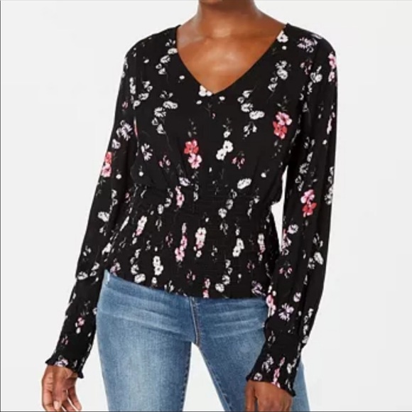 American Rag Tops - American Rag  Black Floral Print Long Sleeves Top